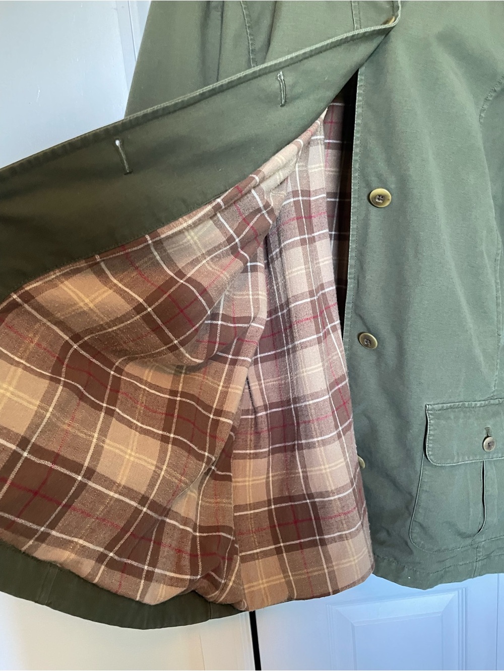 L.L. Bean 3XL Olive Green Field Barn Chore Jacket plaid lined Corduroy Collar - Picture 7 of 13